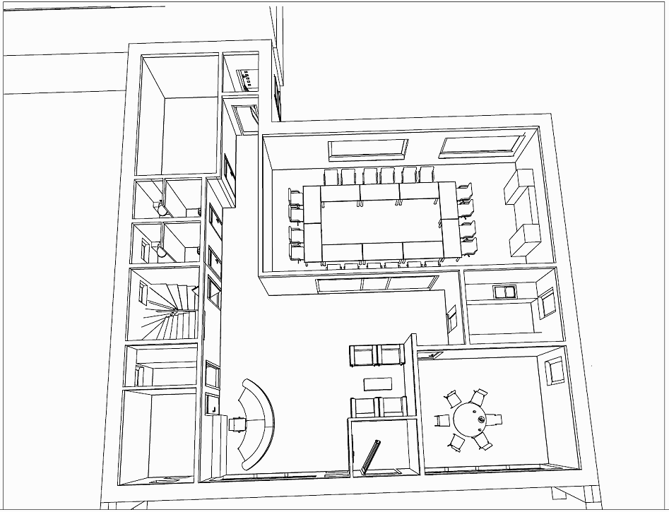Neubau eines Bürogebäudes inklusive Inneneinrichtung, Grundriss