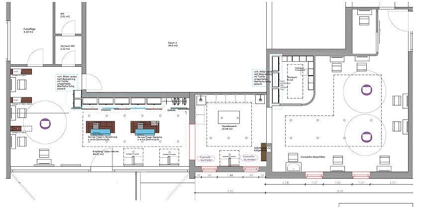 Modernisierung und Umbau eines Friseursalons, Grundriss
