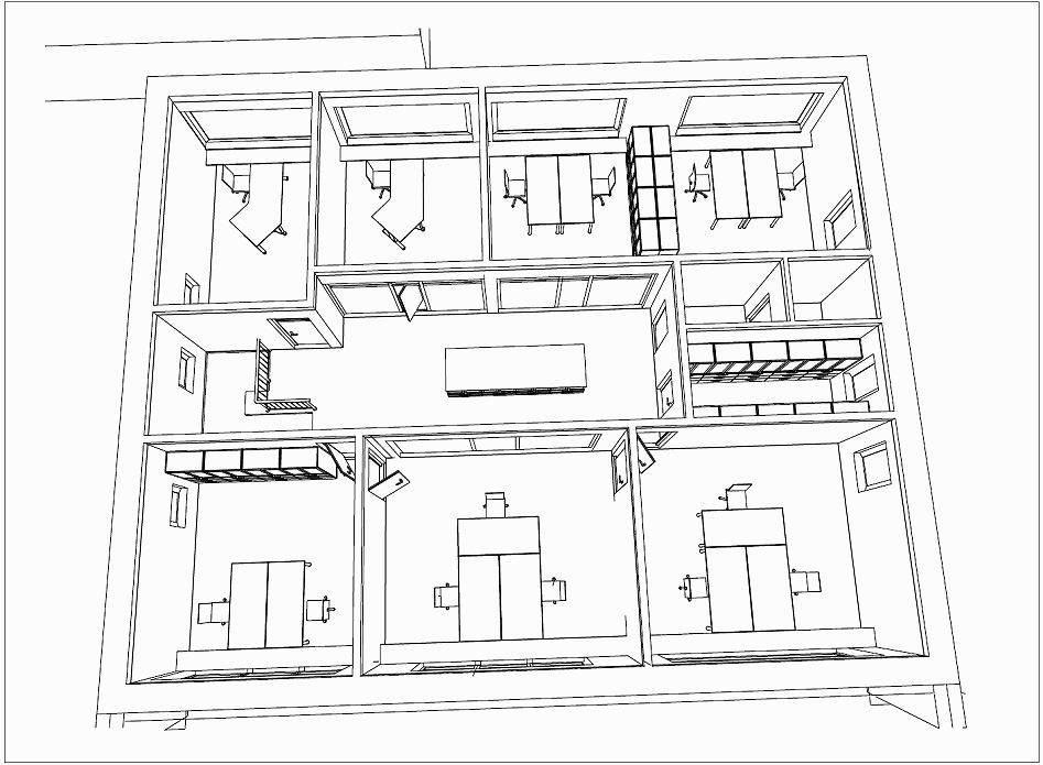 Neubau eines Bürogebäudes inklusive Inneneinrichtung, Grundriss