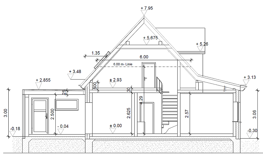 Naubau eines Wohnhauses mit Garage, Querschnitt