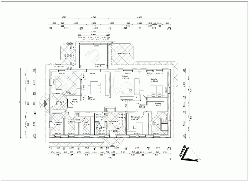 Ersatzneubau für ein ehemaliges Wohnwirtschaftshaus, Grundriss EG