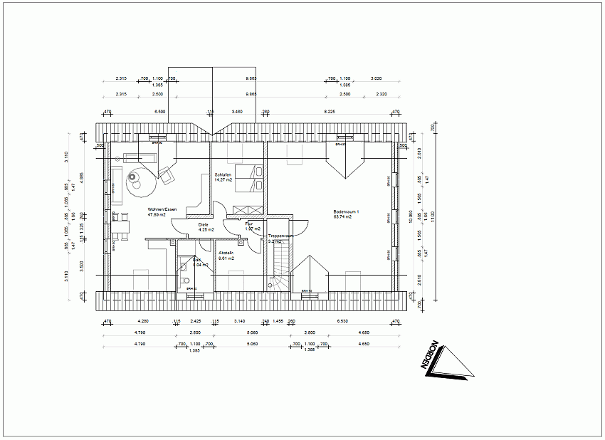 Ersatzneubau für ein ehemaliges Wohnwirtschaftshaus, Grundriss OG